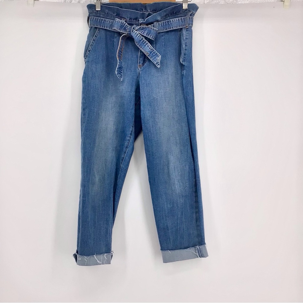 Chaps High Rise Paper Bag Waist Tie Front Cuffed Jeans Size 4/27 - Picture 2 of 16